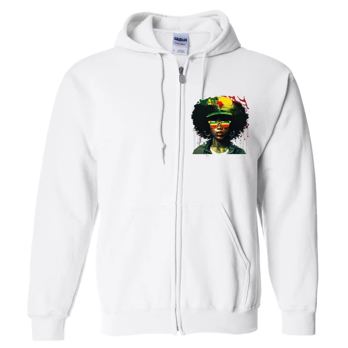 Black Afro Queen Melanin Dripping African Womens Juneteenth Full Zip Hoodie