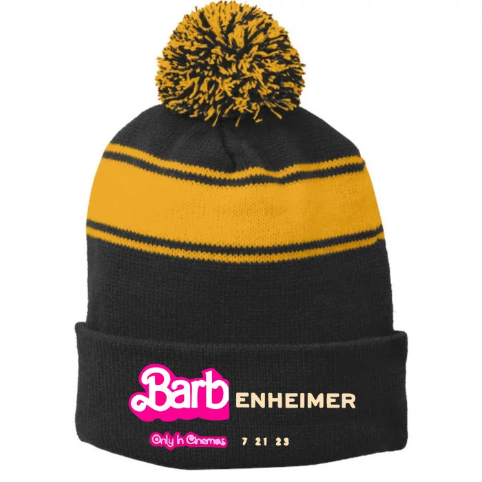 Barbenheimer Appreal Retro Women Men Stripe Pom Pom Beanie