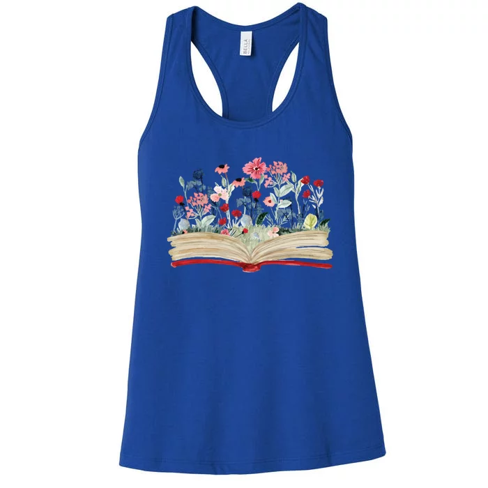 Bookworm Avid Reader Flowers Literature Meaningful Gift Book Reading Cool Gift Women's Racerback Tank