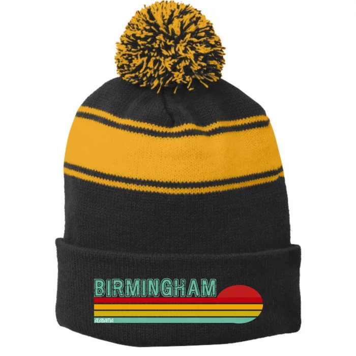 Birmingham Alabama Retro Sunset Stripe Pom Pom Beanie