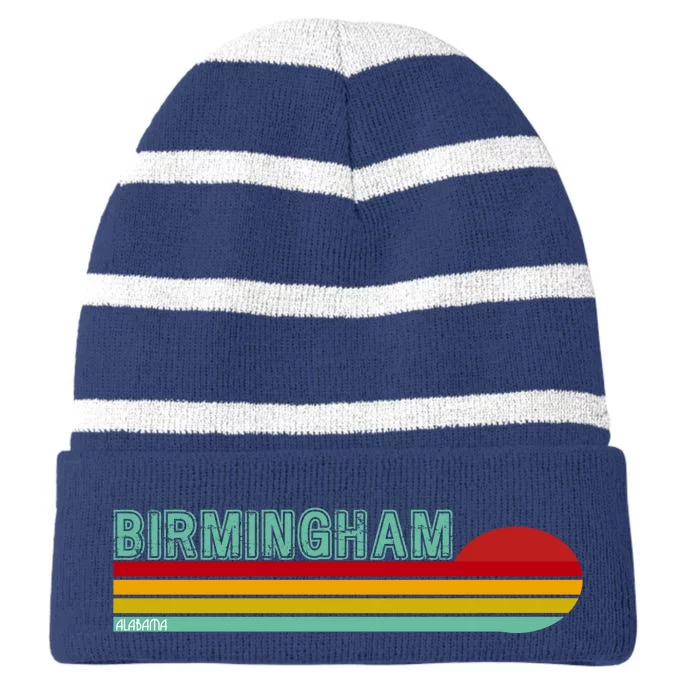 Birmingham Alabama Retro Sunset Striped Beanie with Solid Band