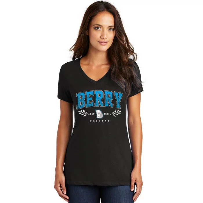 Berry Arch Retro College Athletic Sports Women's V-Neck T-Shirt