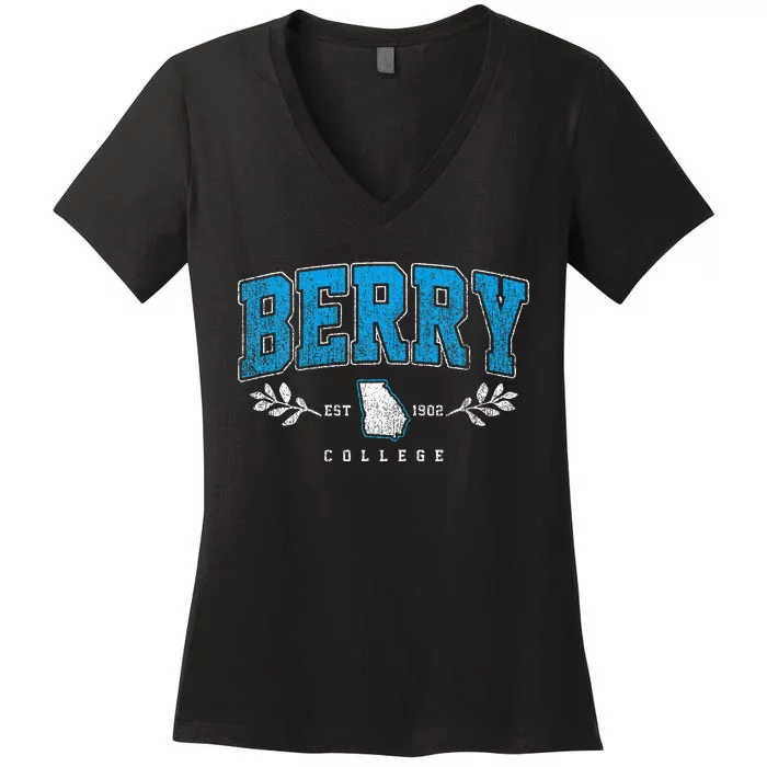 Berry Arch Retro College Athletic Sports Women's V-Neck T-Shirt