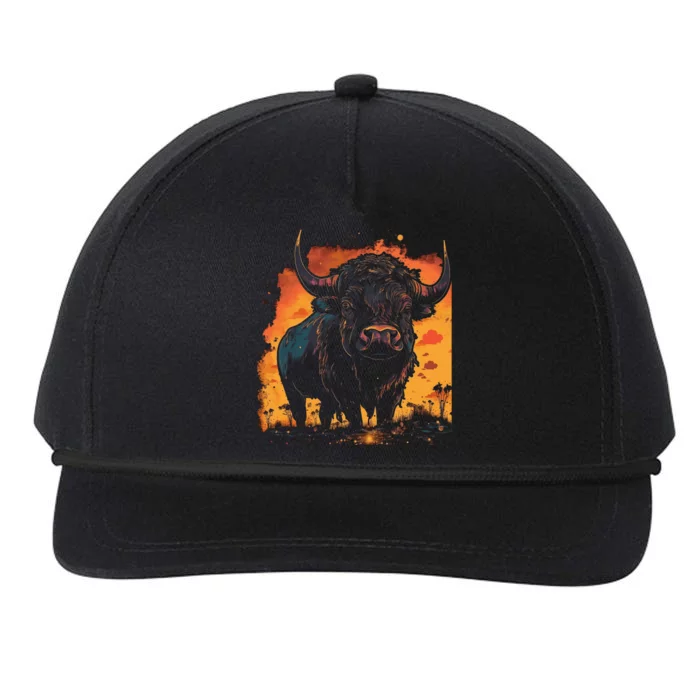 Buffalo Animal Retro Style Graphic Tees for Boy Snapback Five-Panel Rope Hat