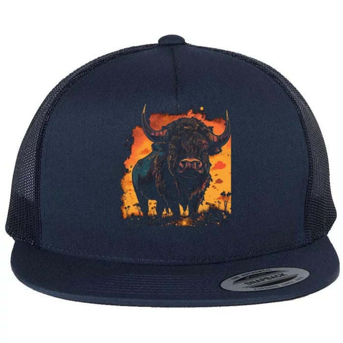 Buffalo Animal Retro Style Graphic Tees for Boy Flat Bill Trucker Hat