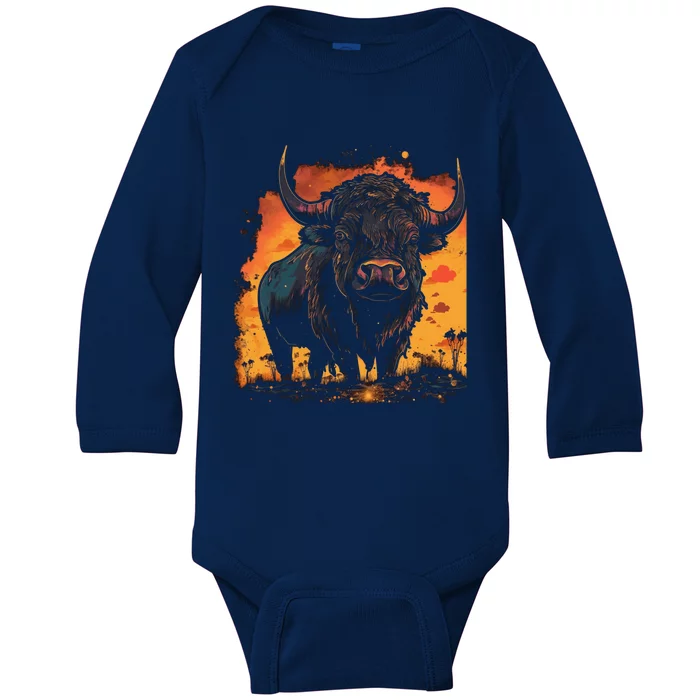 Buffalo Animal Retro Style Graphic Tees for Boy Baby Long Sleeve Bodysuit