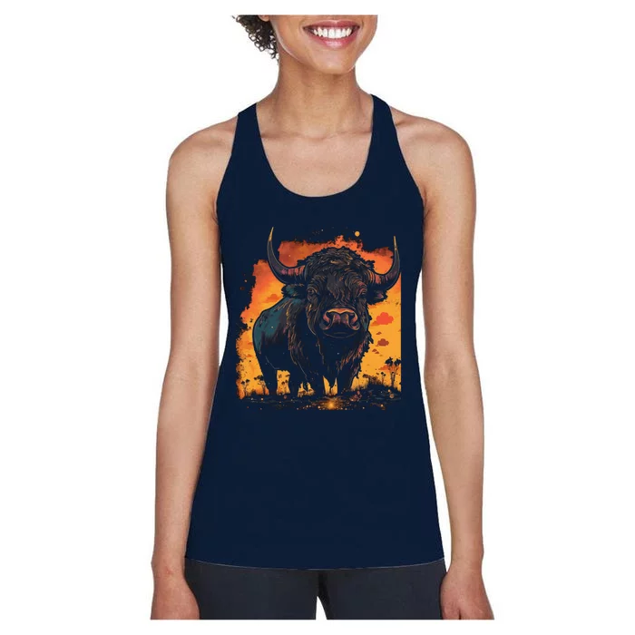 Buffalo Animal Retro Style Graphic Tees for Boy Women's Racerback Tank