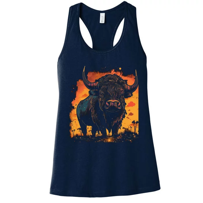 Buffalo Animal Retro Style Graphic Tees for Boy Women's Racerback Tank