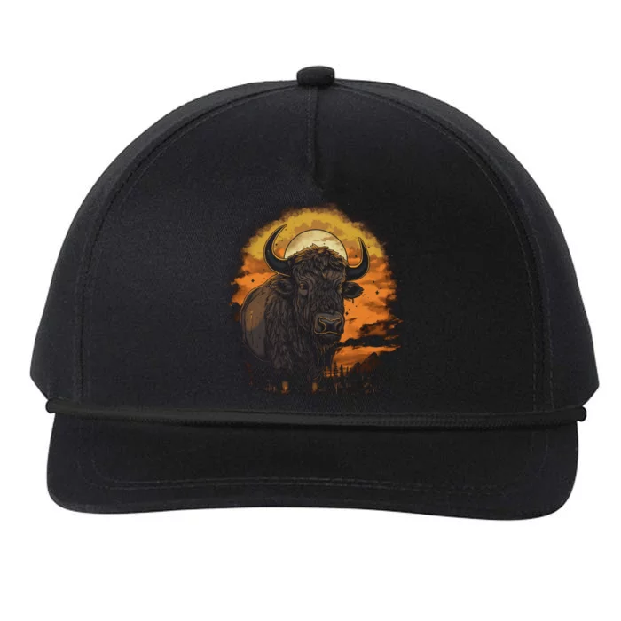 Bison Animal Retro Style Graphic Tee for Boy Girl Snapback Five-Panel Rope Hat