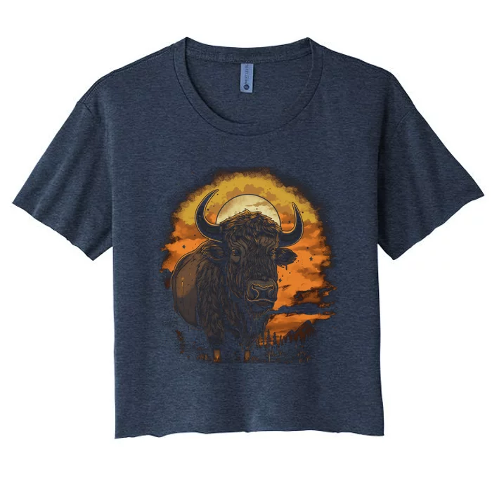 Bison Animal Retro Style Graphic Tee for Boy Girl Women's Crop Top Tee