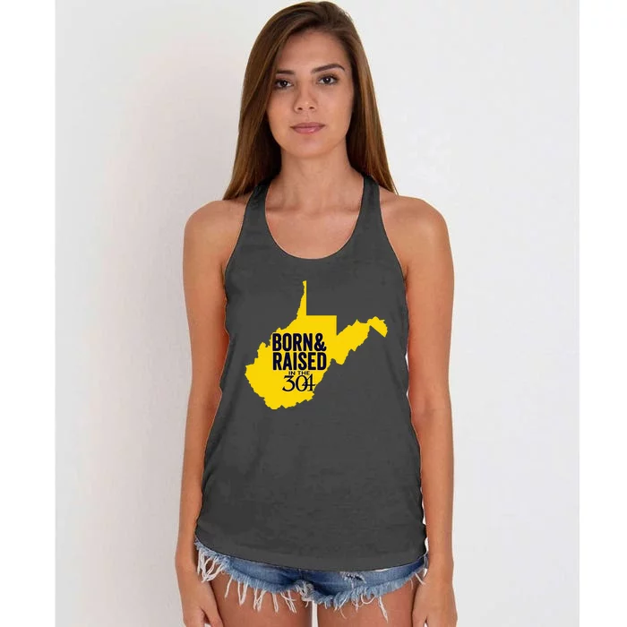 Born And Raised In The 304 West Virginia State Map Women's Knotted Racerback Tank