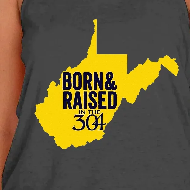 Born And Raised In The 304 West Virginia State Map Women's Knotted Racerback Tank