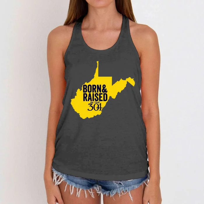 Born And Raised In The 304 West Virginia State Map Women's Knotted Racerback Tank