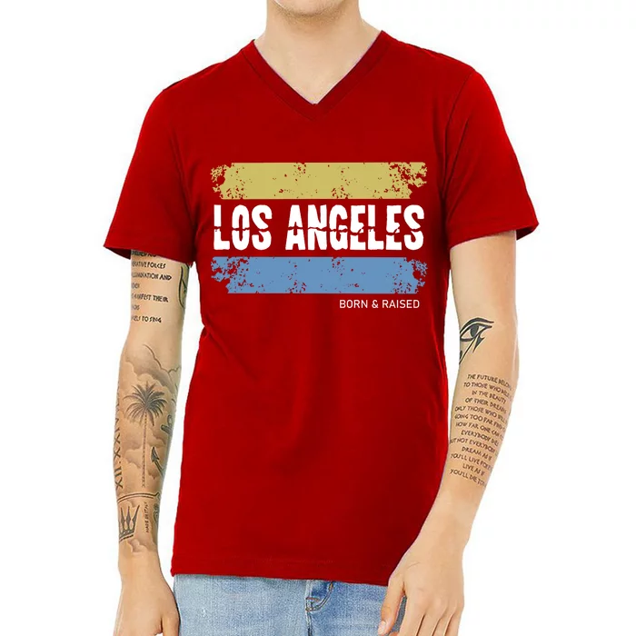 Born And Raised Los Angeles California V-Neck T-Shirt