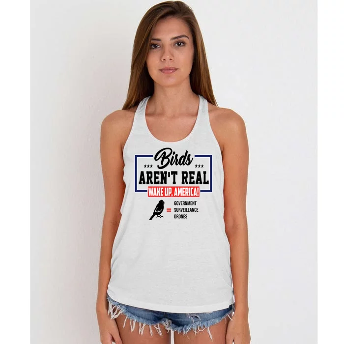 Birds Aren't Real Wake Up America Women's Knotted Racerback Tank