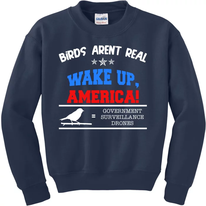 Birds Aren't Real Wake Up America Awareness Kids Sweatshirt