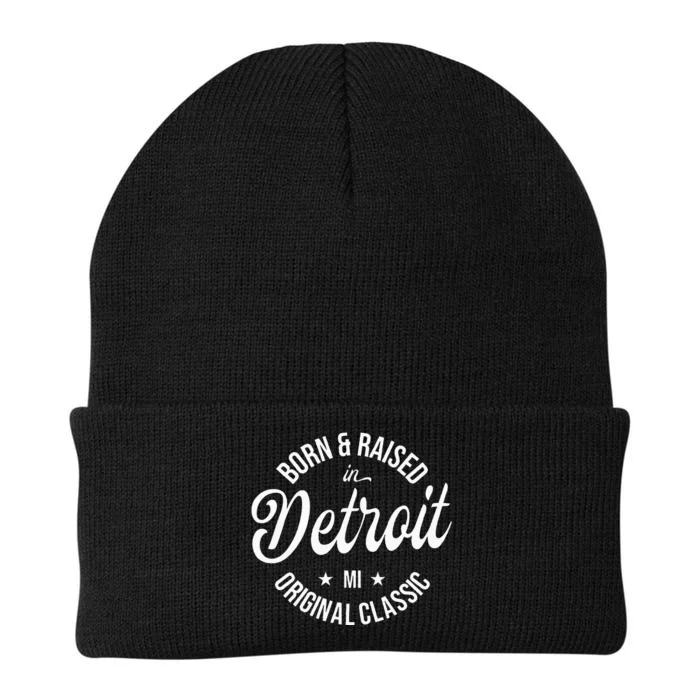 Born And Raised In Detroit Knit Cap Winter Beanie