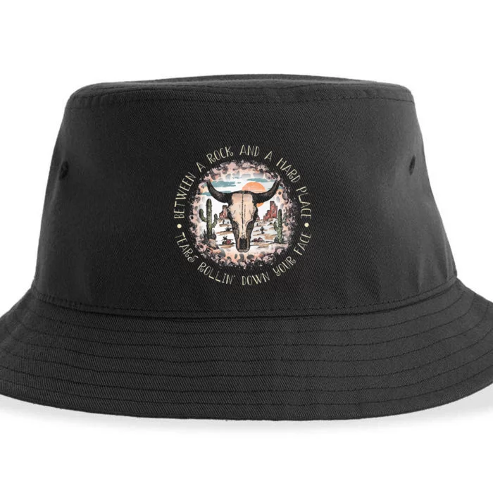 Between A Rock And A Hard Place Tears Rollin Down Sunshine Sustainable Bucket Hat