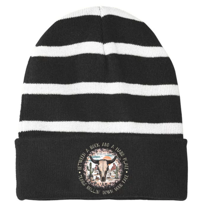 Between A Rock And A Hard Place Tears Rollin Down Sunshine Striped Beanie with Solid Band