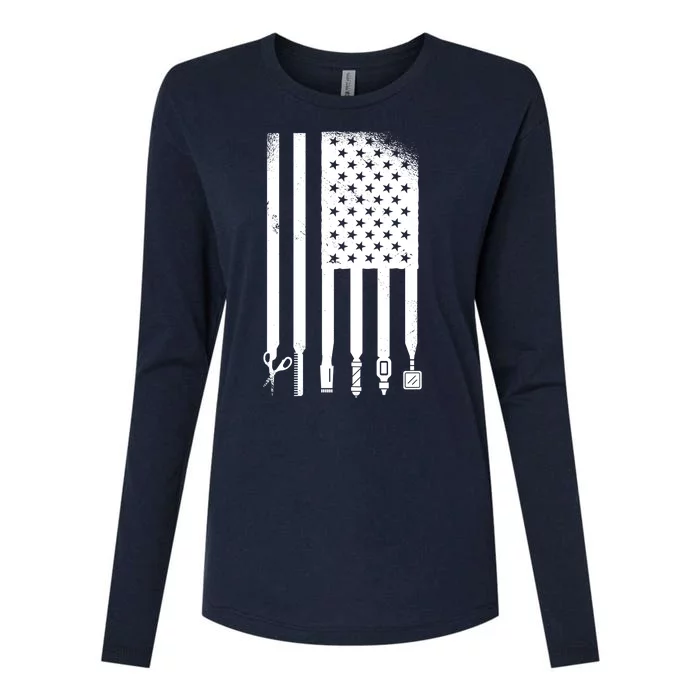 Barber Hair Style USA Flag Womens Cotton Relaxed Long Sleeve T-Shirt