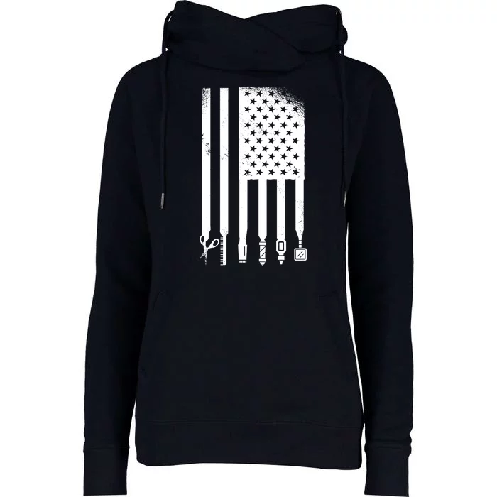 Barber Hair Style USA Flag Womens Funnel Neck Pullover Hood