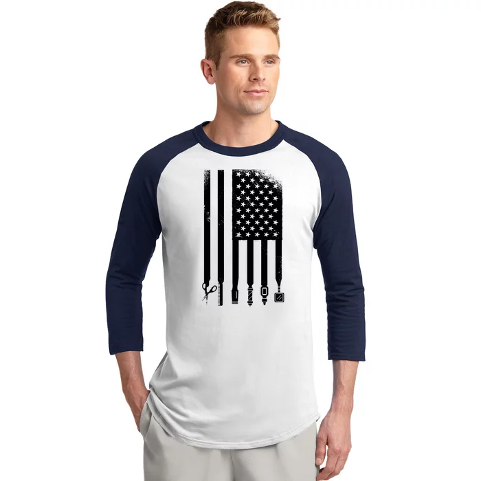 Barber Hair Style USA Flag Baseball Sleeve Shirt