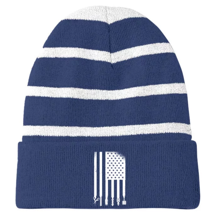 Barber Hair Style USA Flag Striped Beanie with Solid Band