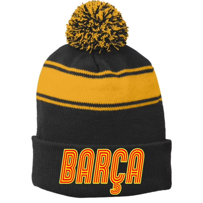 Barcelona Soccer Spain Barca Futbol Stripe Pom Pom Beanie