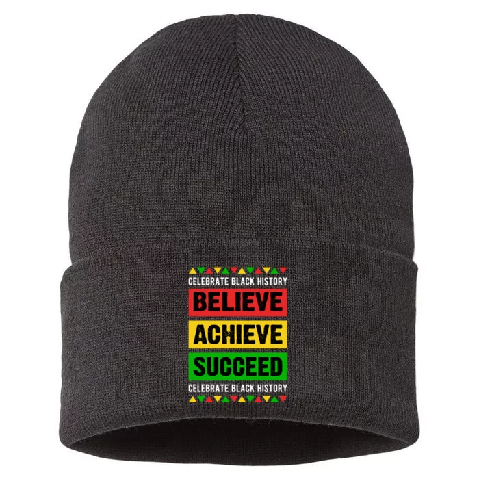 Believe Achieve Succeed Celebrate Black History Gift Sustainable Knit Beanie