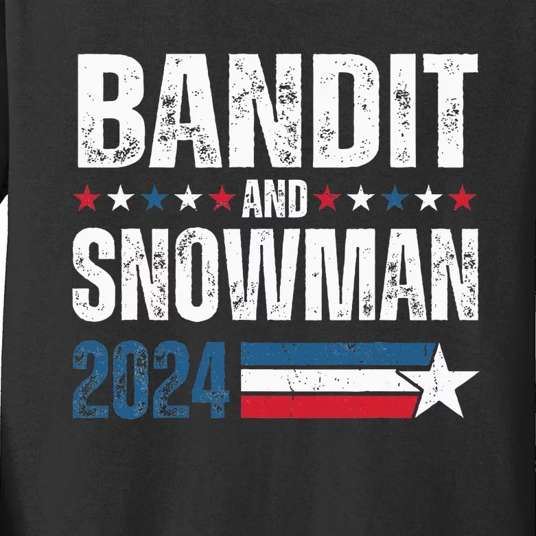 Bandit And Snowman 2024 Election Usa Flag Kids Long Sleeve Shirt