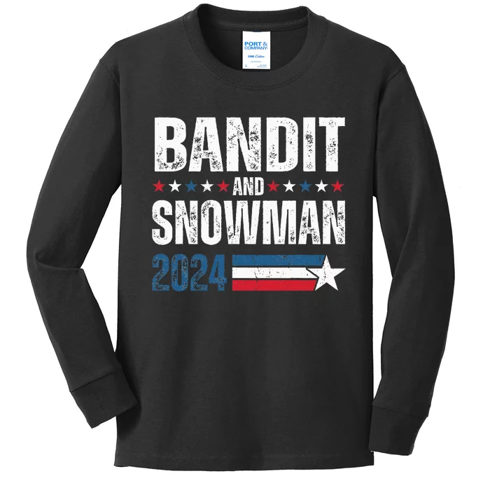 Bandit And Snowman 2024 Election Usa Flag Kids Long Sleeve Shirt