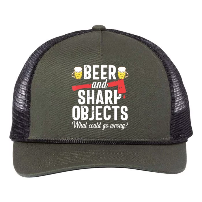 Beer And Sharp Objects What Could Go Wrong Funny Lumberjack Retro Rope Trucker Hat Cap