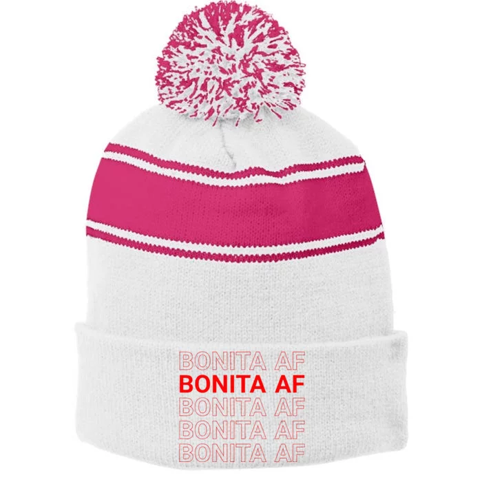 Bonita Af Spanish Pretty Latina Stripe Pom Pom Beanie