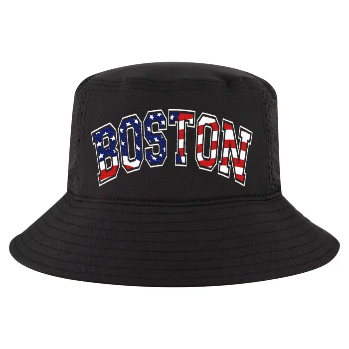 Boston Arched Style Text American Flag Pattern Cool Comfort Performance Bucket Hat