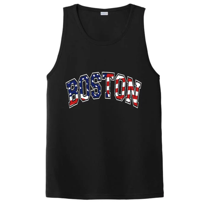 Boston Arched Style Text American Flag Pattern Performance Tank