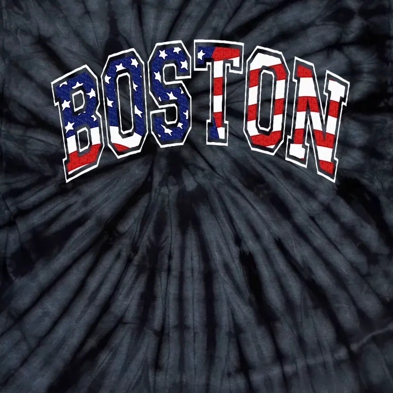 Boston Arched Style Text American Flag Pattern Tie-Dye T-Shirt