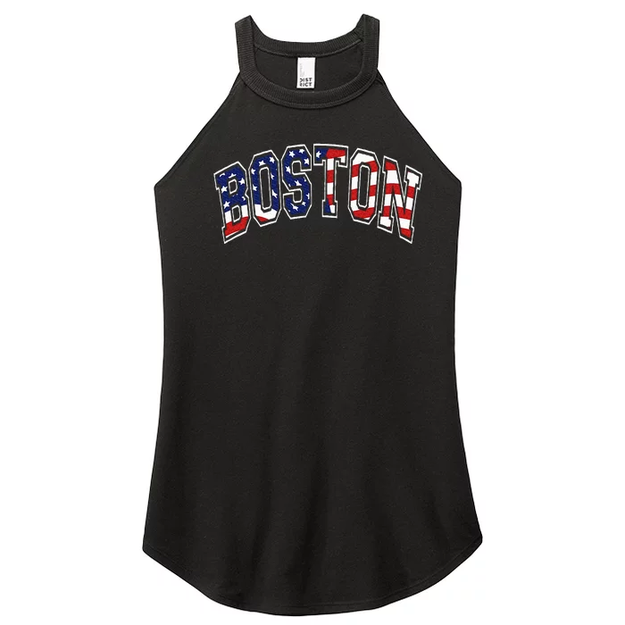 Boston Arched Style Text American Flag Pattern Women’s Perfect Tri Rocker Tank