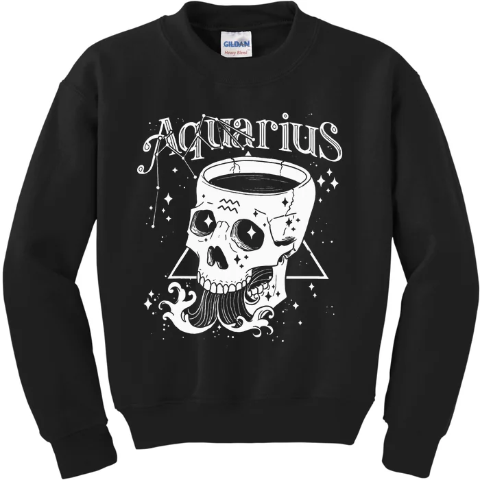 Blackcraft Aquarius Skull Coven Witch Zodiac Art Kids Sweatshirt