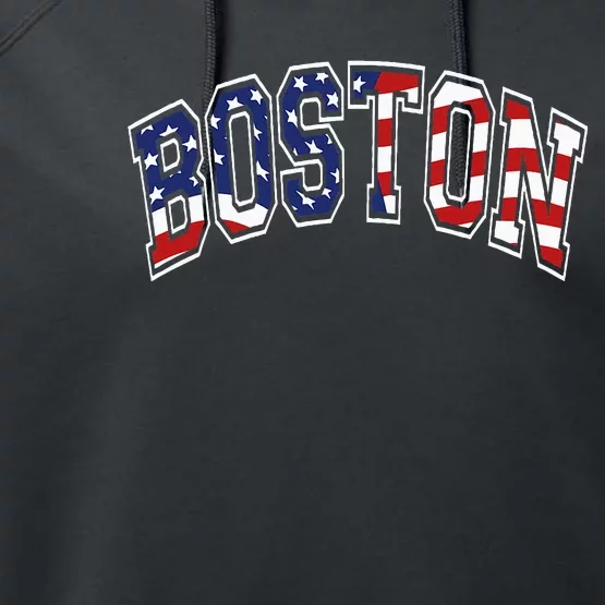 Boston Arched Style Text American Flag Pattern Performance Fleece Hoodie