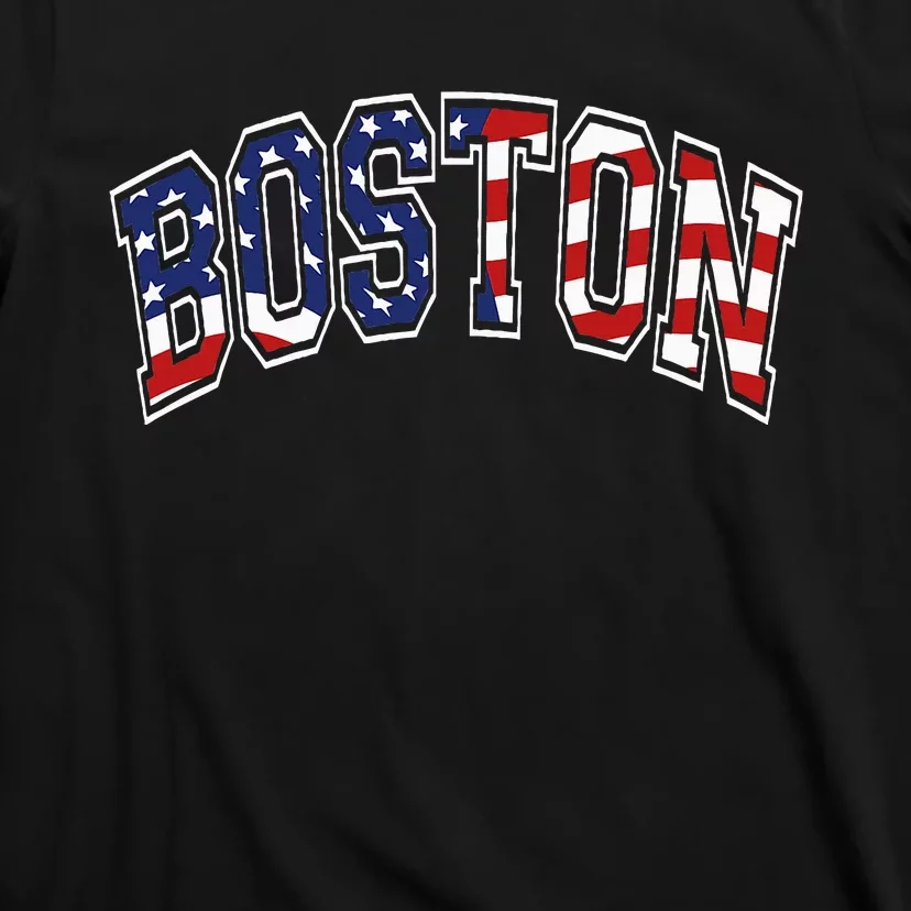 Boston Arched Style Text American Flag Pattern T-Shirt