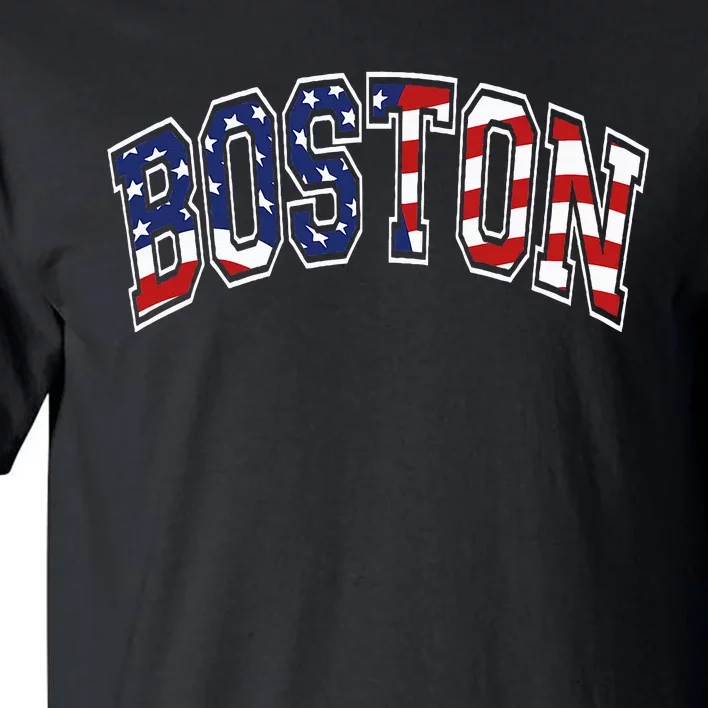 Boston Arched Style Text American Flag Pattern Tall T-Shirt