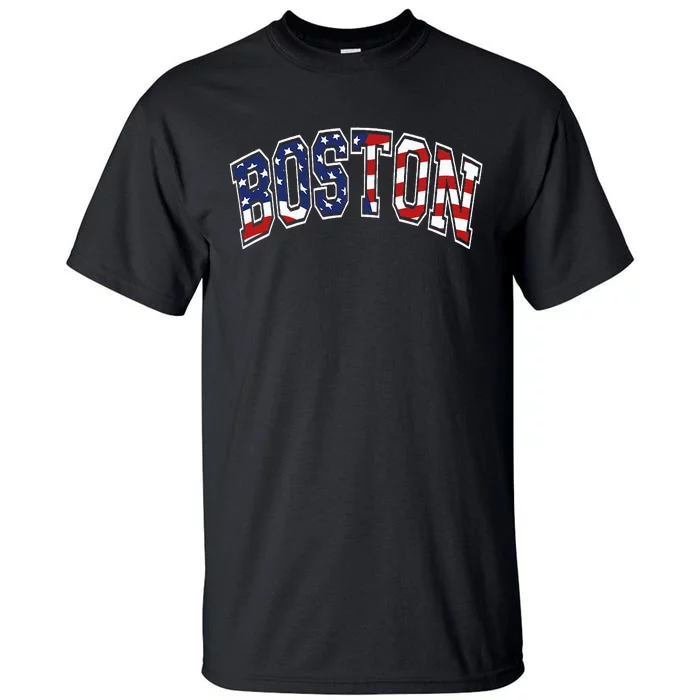 Boston Arched Style Text American Flag Pattern Tall T-Shirt