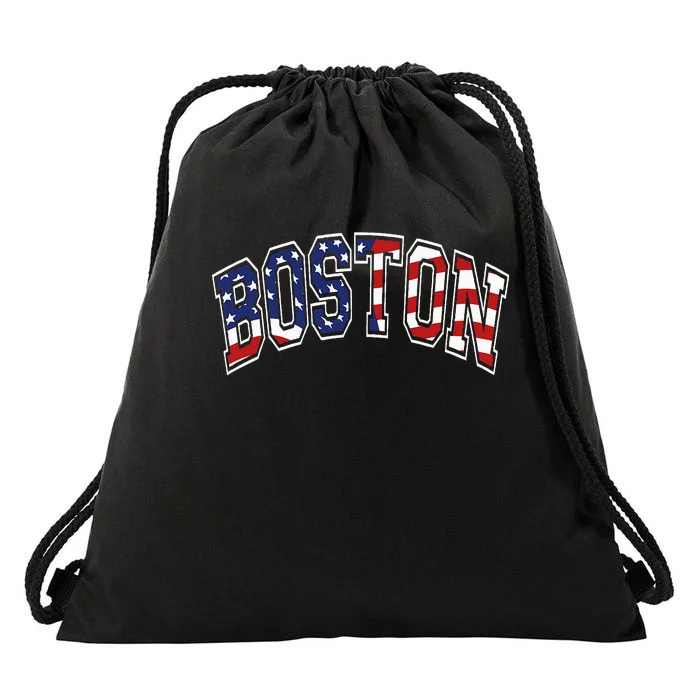 Boston Arched Style Text American Flag Pattern Drawstring Bag