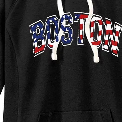 Boston Arched Style Text American Flag Pattern Women's Fleece Hoodie