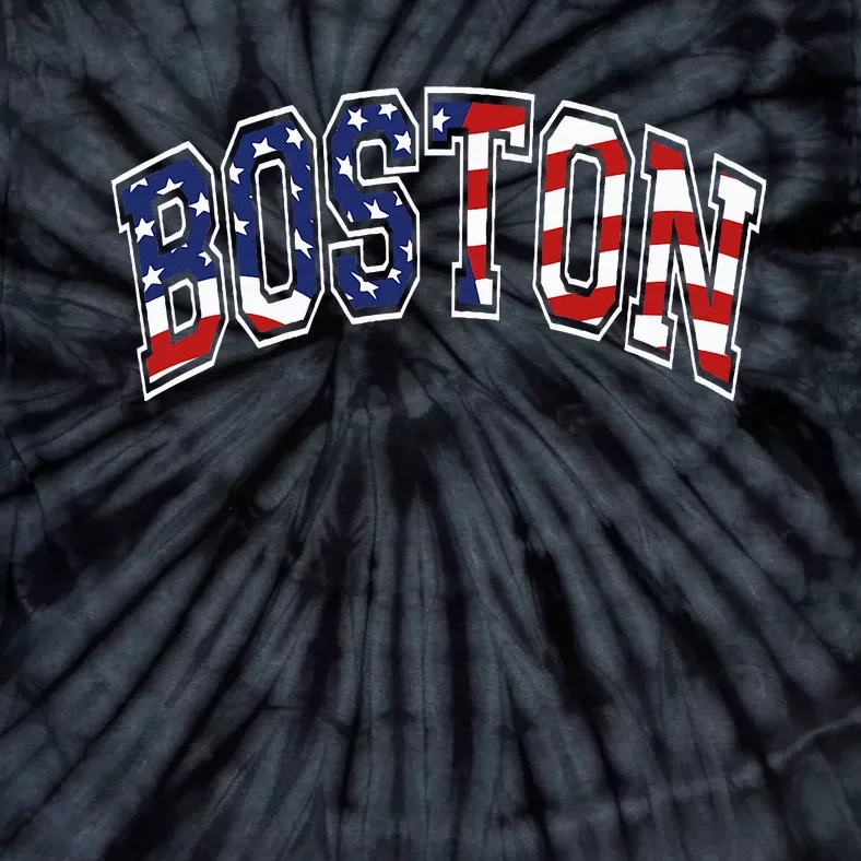 Boston Arched Style Text American Flag Pattern Tie-Dye T-Shirt