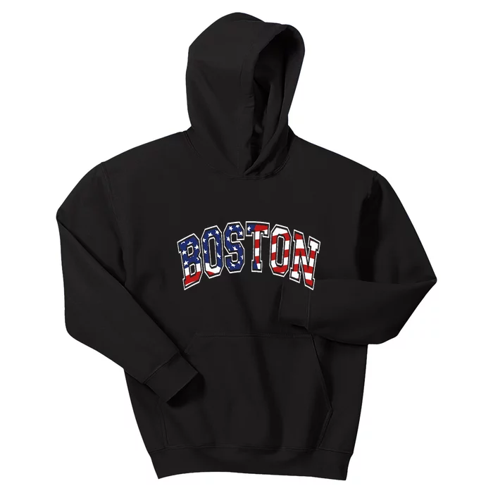 Boston Arched Style Text American Flag Pattern Kids Hoodie