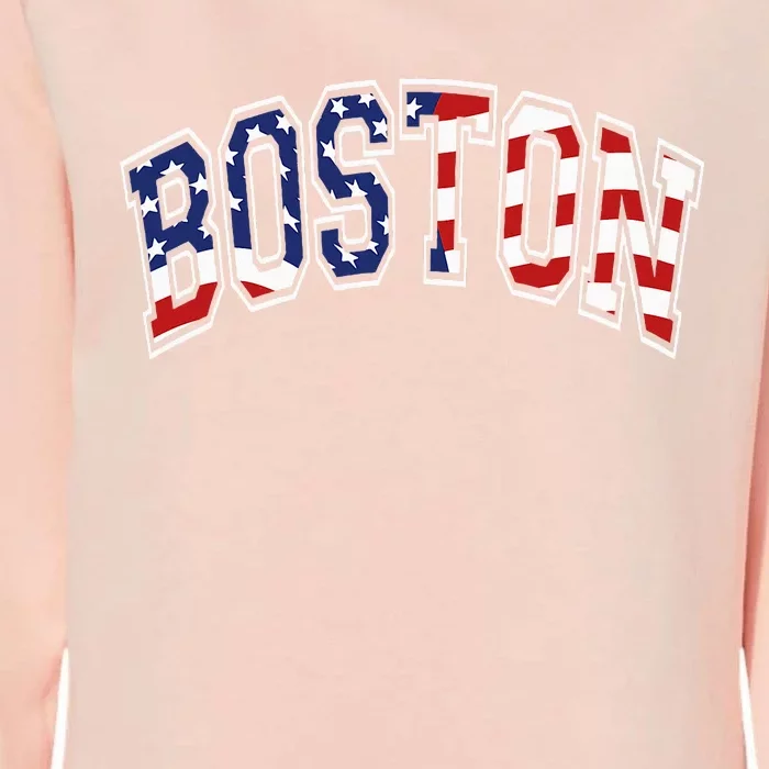 Boston Arched Style Text American Flag Pattern Womens California Wash Sweatshirt