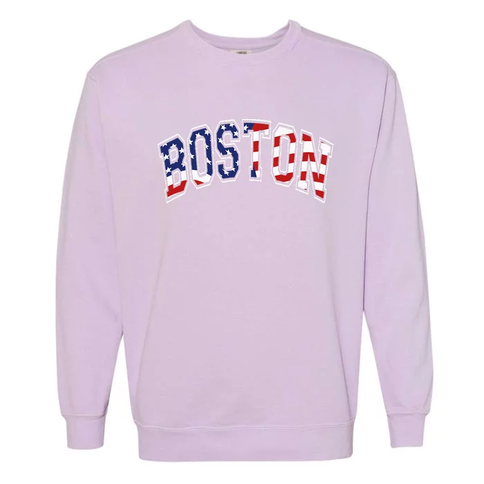 Boston Arched Style Text American Flag Pattern Garment-Dyed Sweatshirt