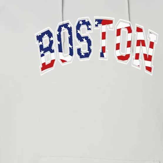 Boston Arched Style Text American Flag Pattern Performance Fleece Hoodie