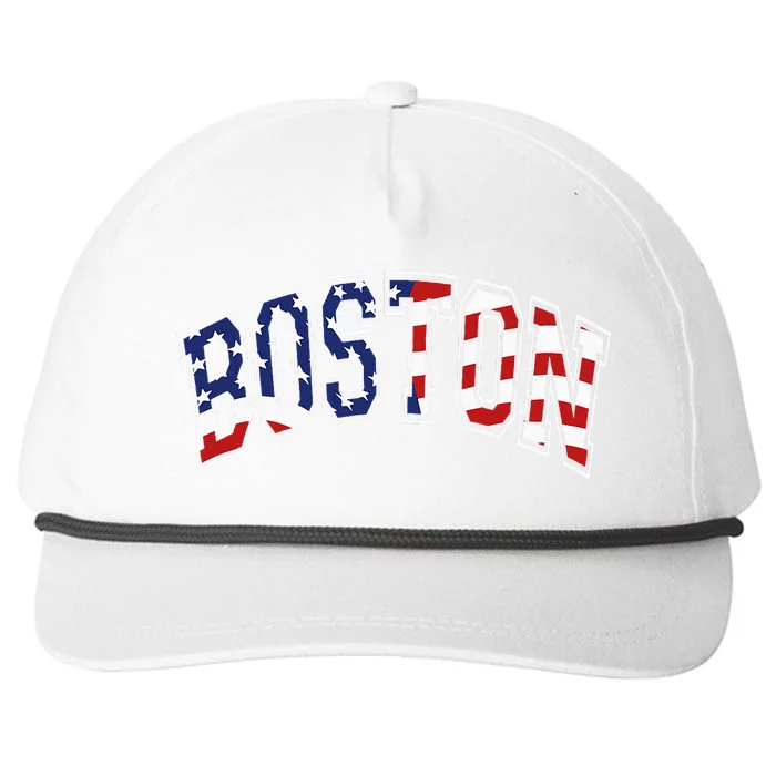 Boston Arched Style Text American Flag Pattern Snapback Five-Panel Rope Hat